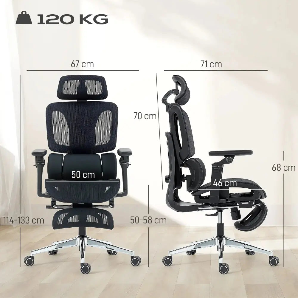 Grey ergonomic office chair with separated backrest, high mesh back, adjustable headrest and lumbar support.