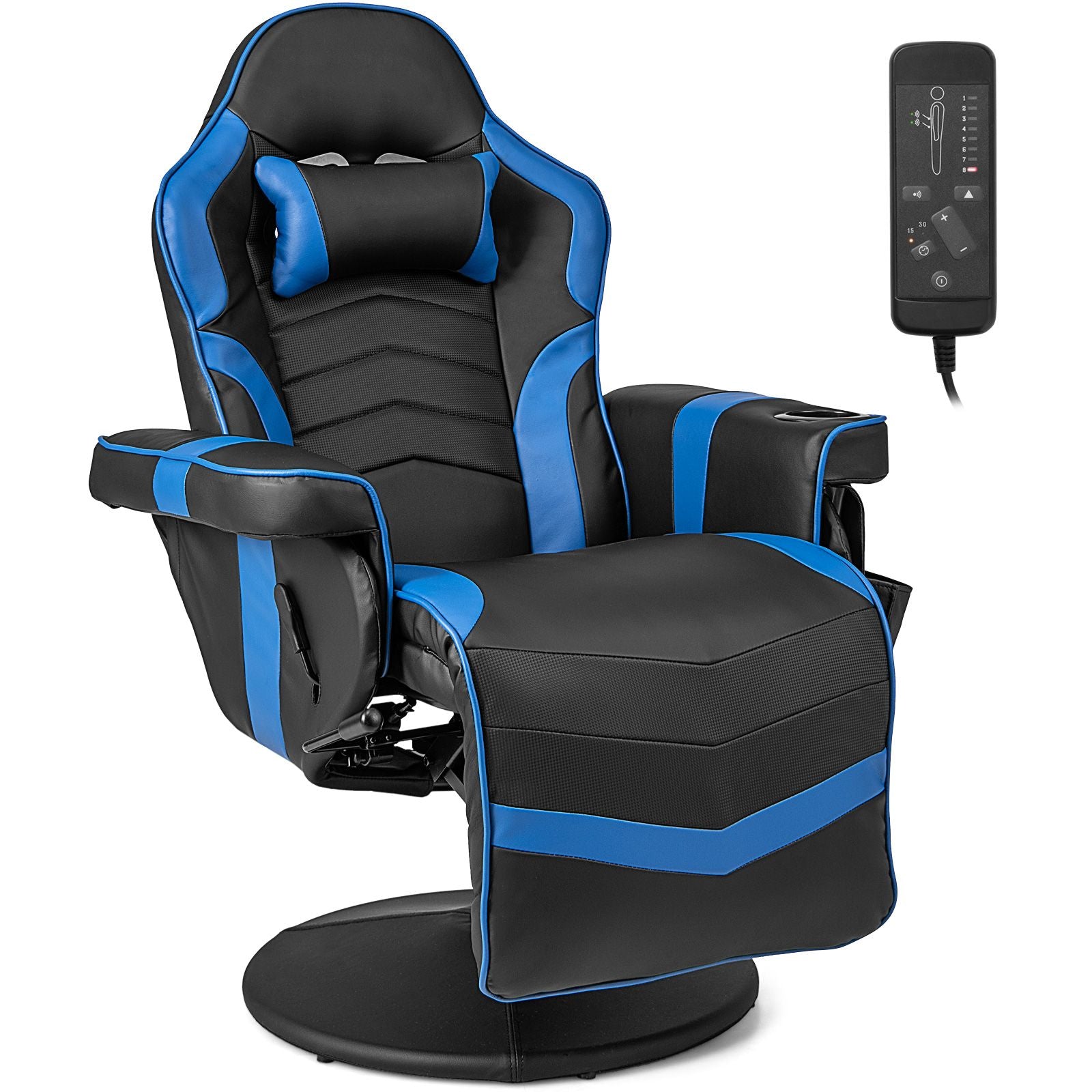 Electric Massage Gaming Chair with Cup Holder and Side Pouch