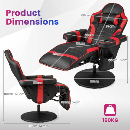 Electric Massage Gaming Chair with Cup Holder and Side Pouch