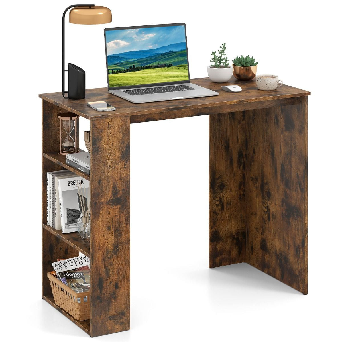 Computer Desk with Bookshelf for Study Living Room