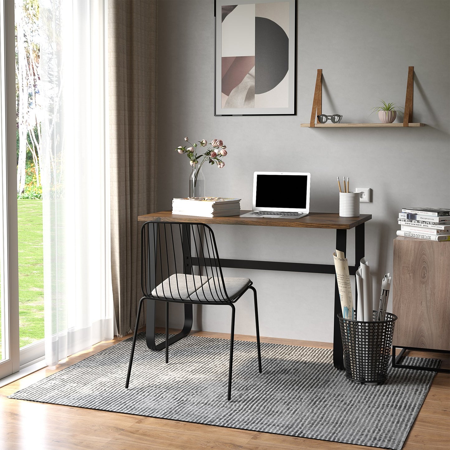 Industrial Writing Desk Simple Study Desk Metal Legs Home Office Workstation