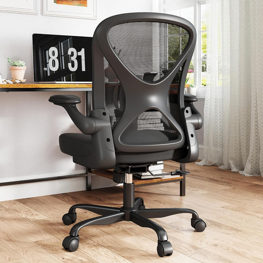 Ergonomic Mesh Office Chair with Adjustable Lumbar Support ＆ Flip-Up Arms, Breathable Computer Home Desk Chair with 360 & Height Adjustment, Black