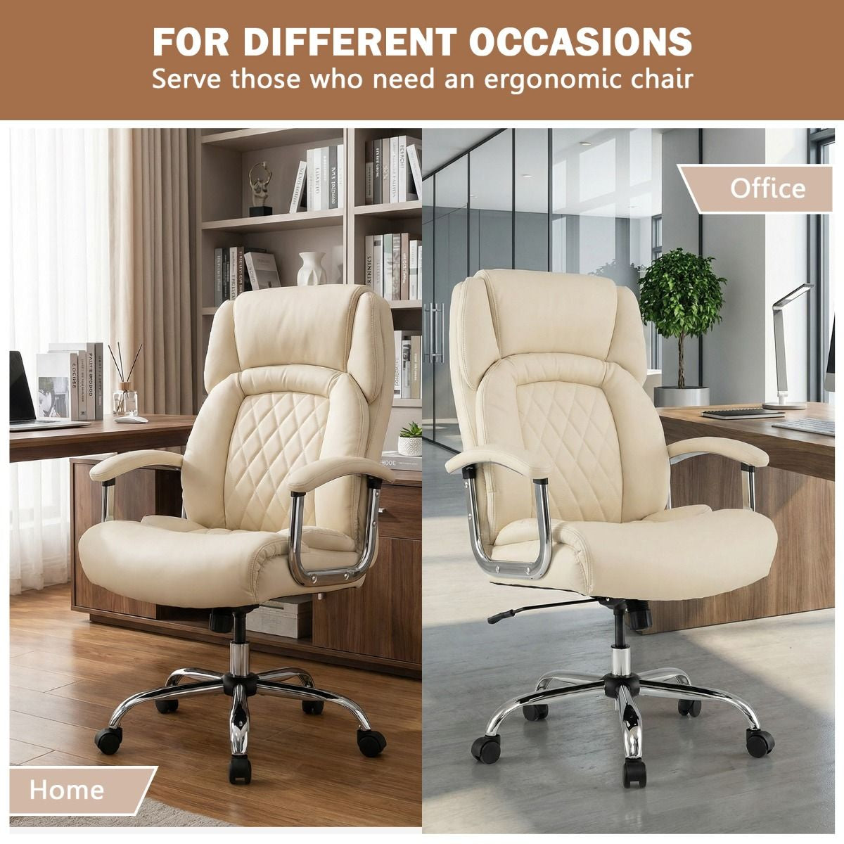 Leather Office Chair with Rocking Mode and Armrests