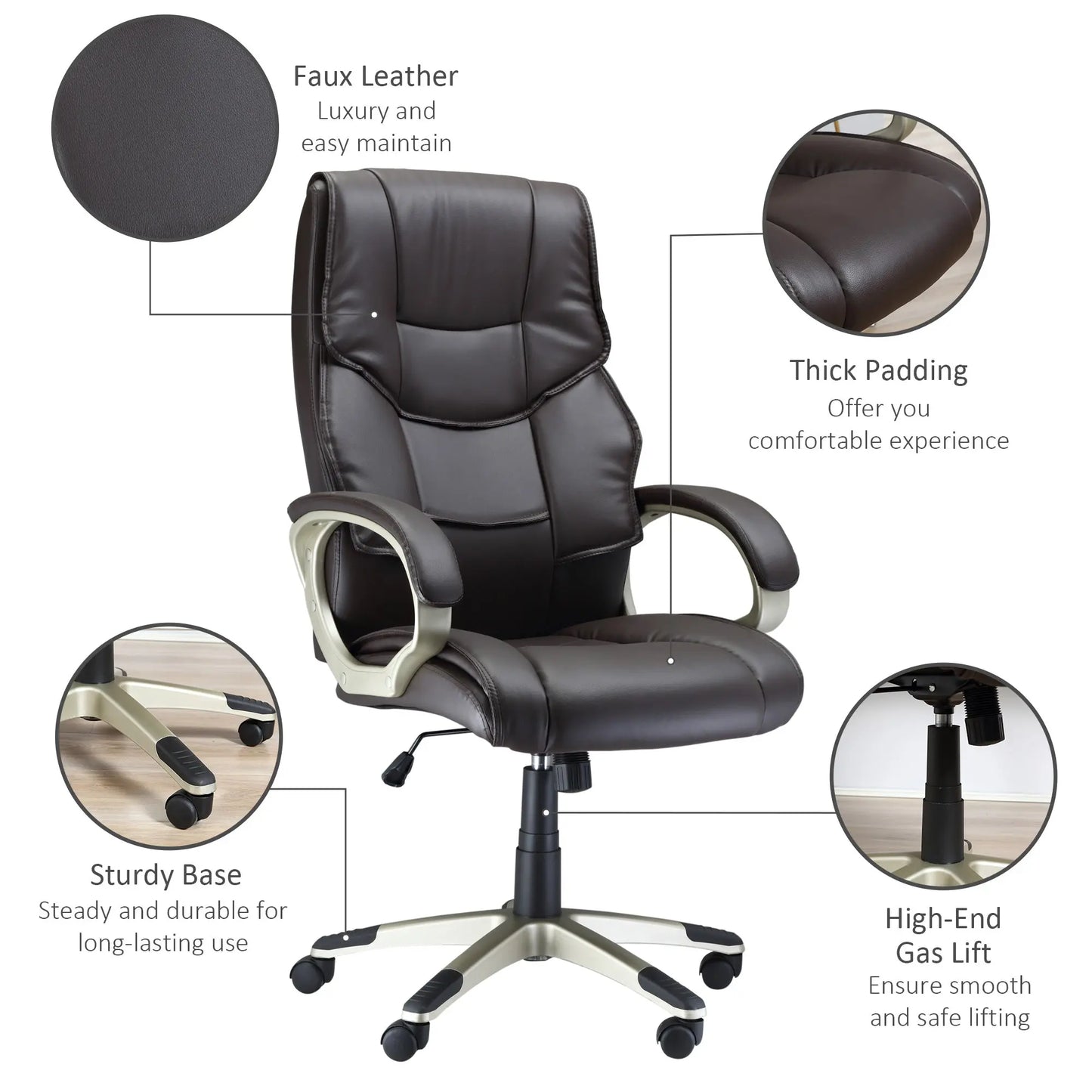 Executive Computer Office Desk Chair High Back Faux Leather Swivel Chair