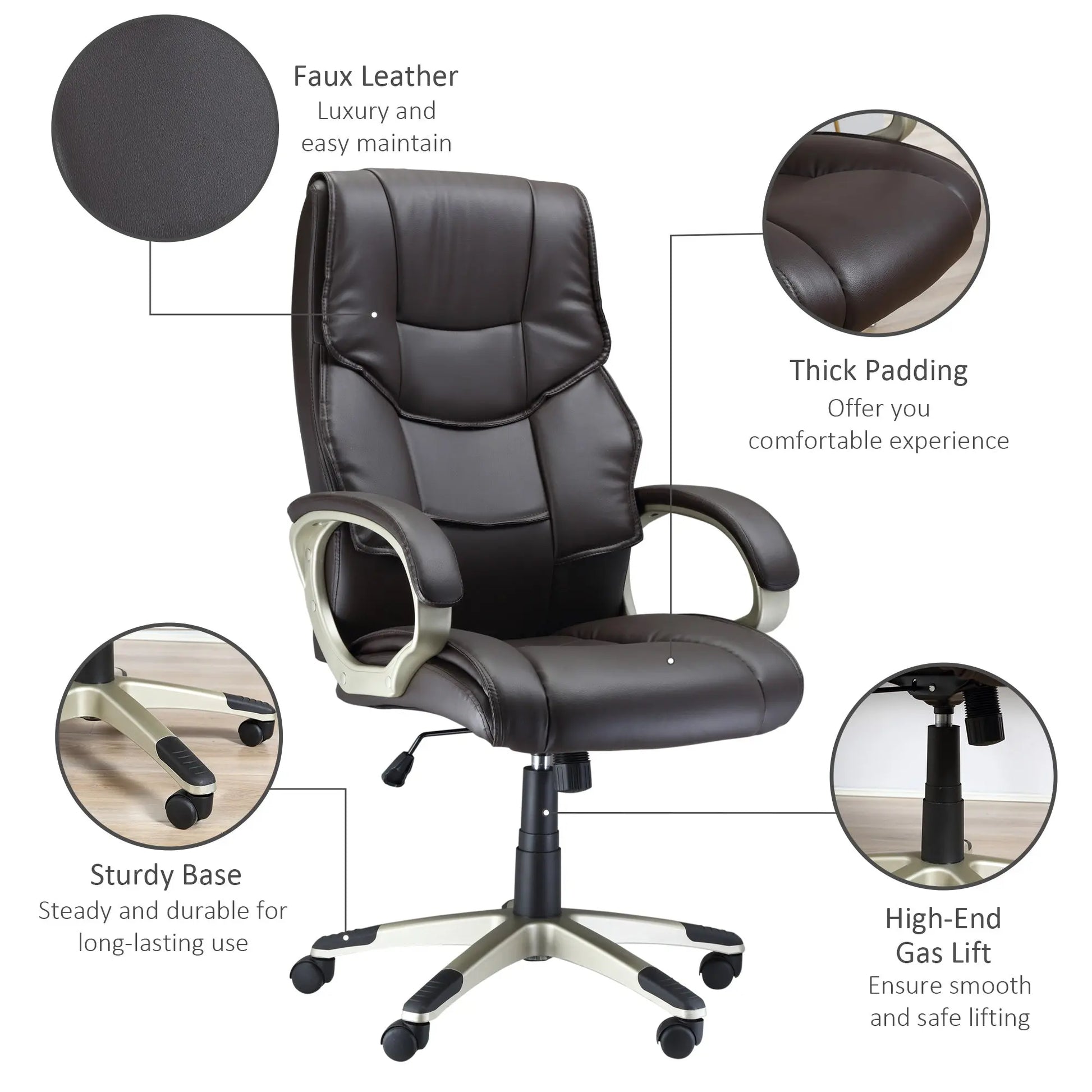 Executive Computer Office Desk Chair High Back Faux Leather Swivel Chair