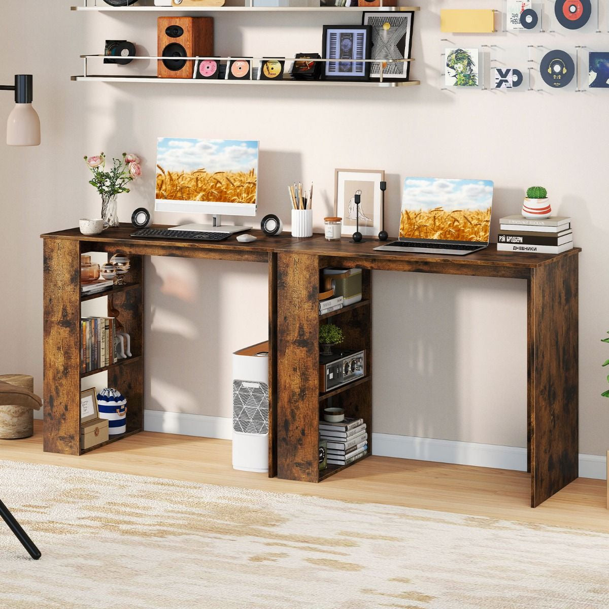 Computer Desk with Bookshelf for Study Living Room