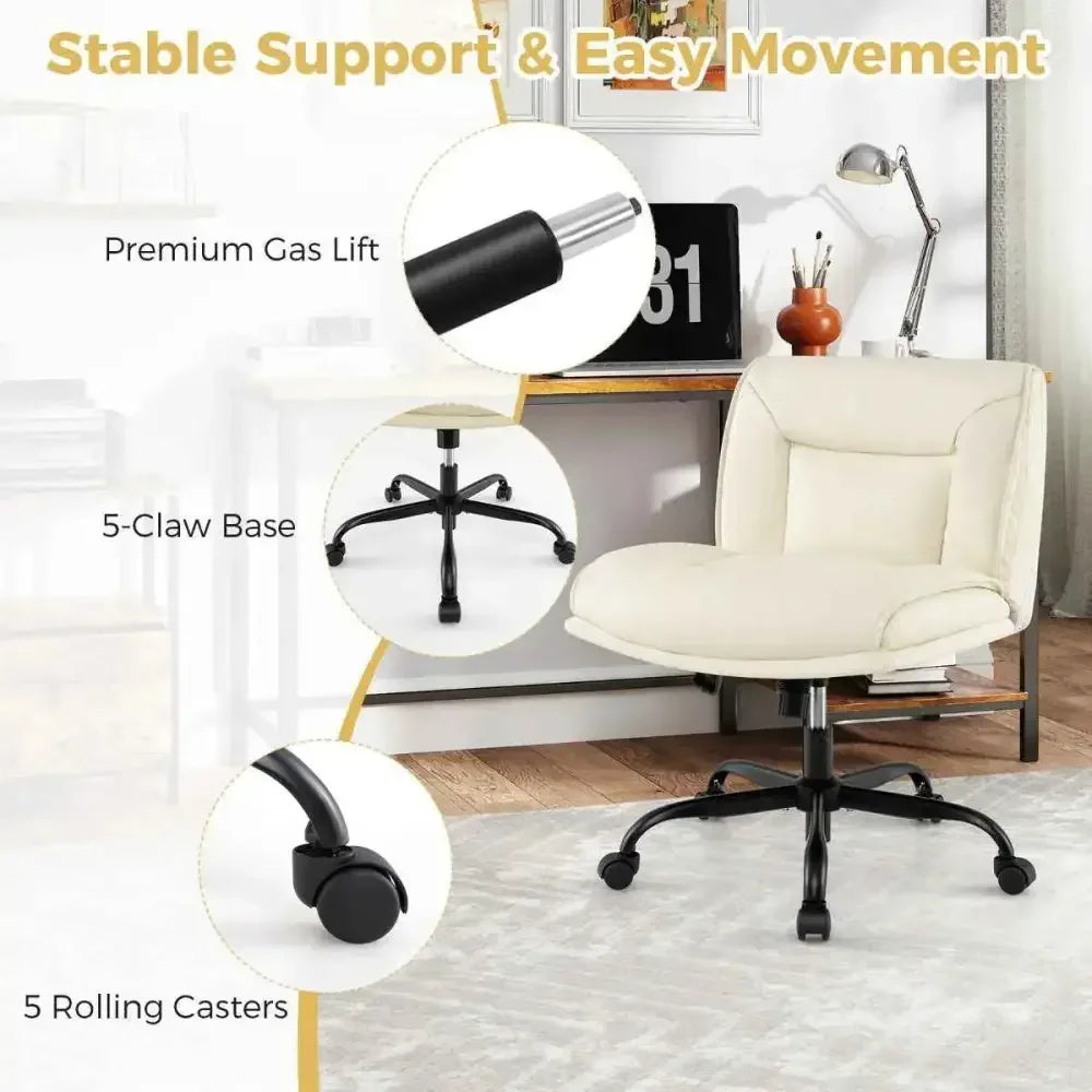 Armless Desk Chair PU Leather with Wide Seat & Backrest - Ergo Heights