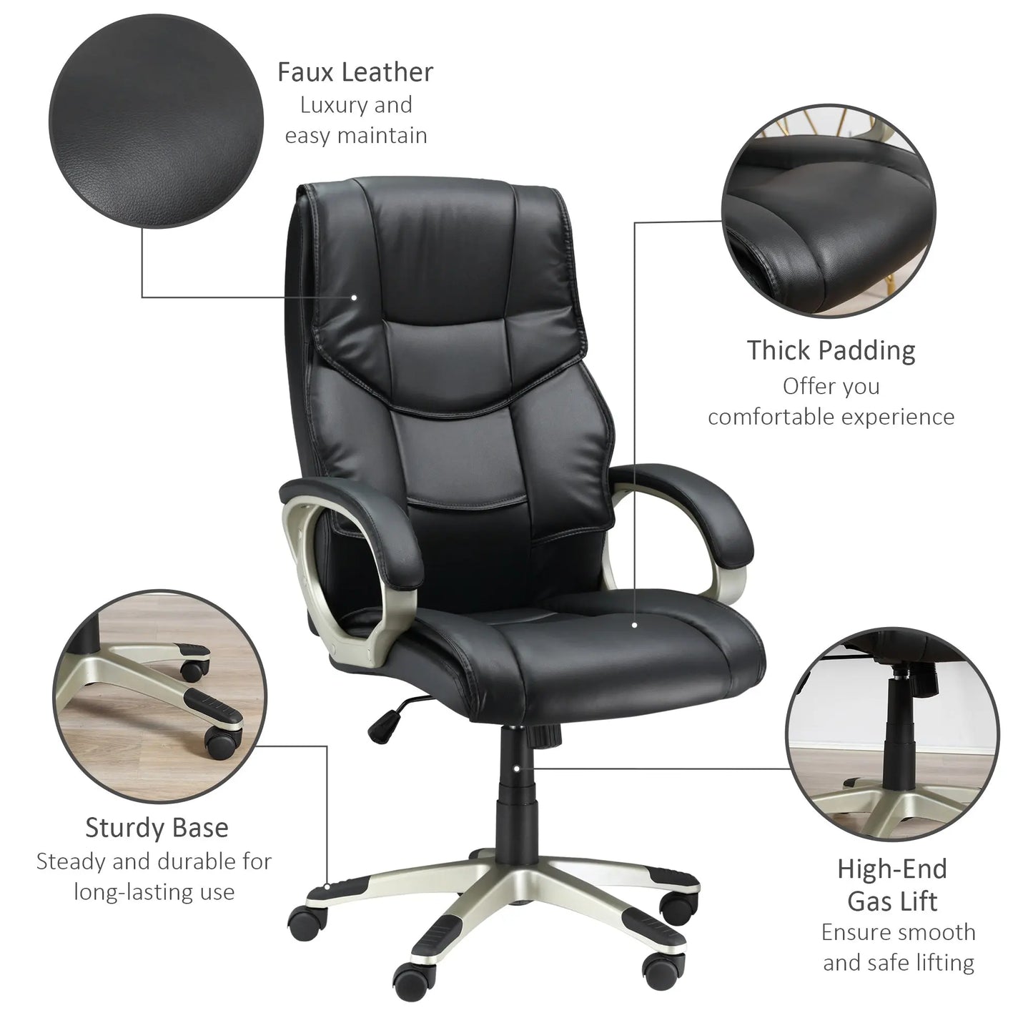 Executive Computer Office Desk Chair High Back Faux Leather Swivel Chair