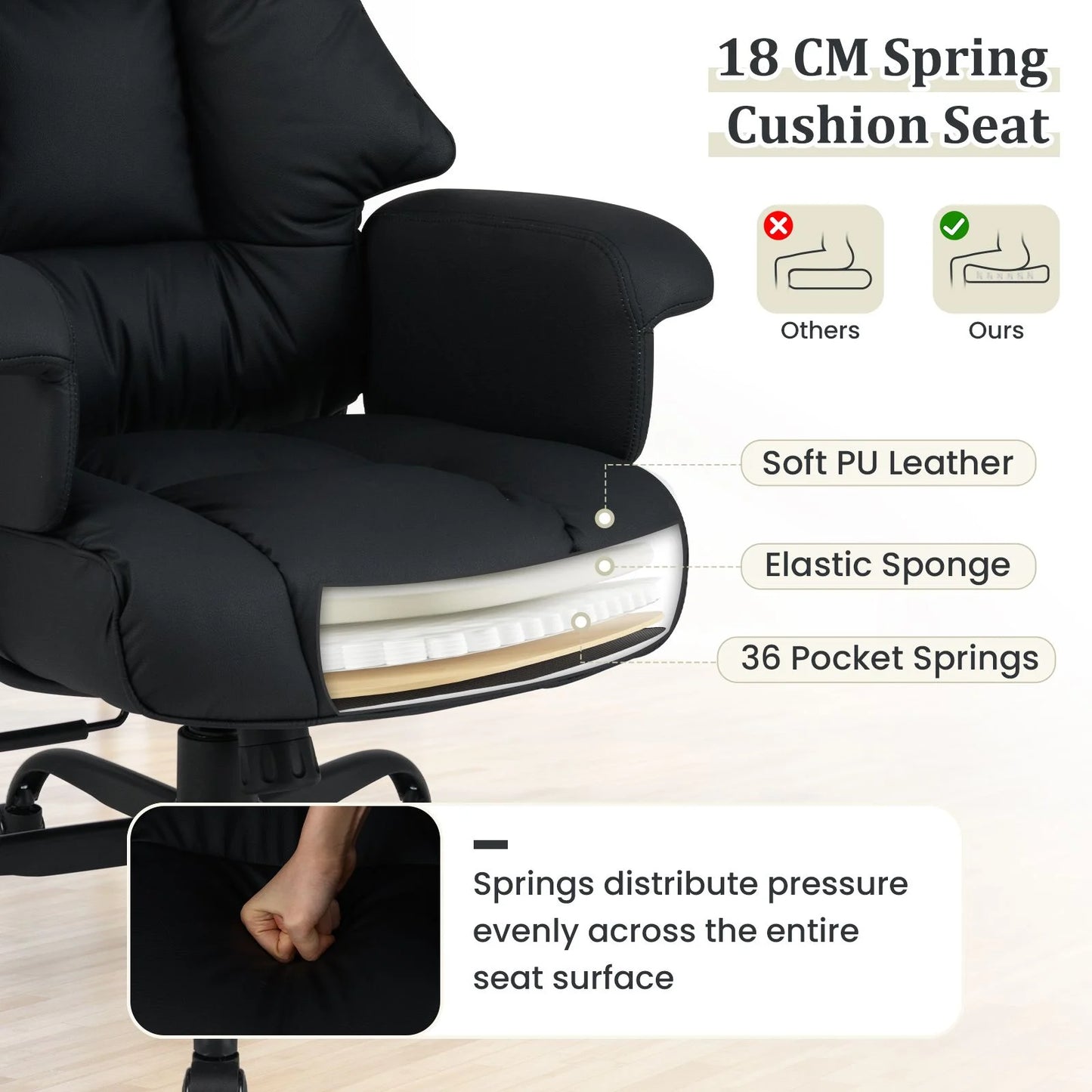 Ergonomic Office Chair with Spring Cushion Seat and Adjustable Swivel Seat