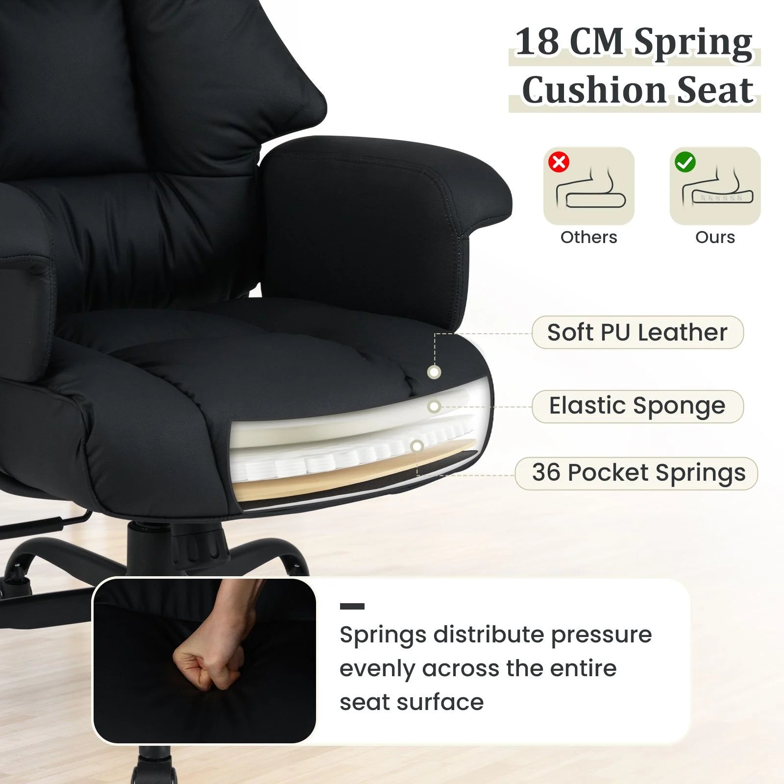 Ergonomic Office Chair with Spring Cushion Seat and Adjustable Swivel Seat