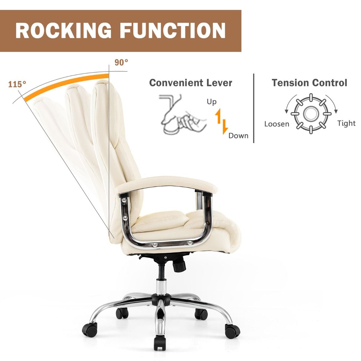 Leather Office Chair with Rocking Mode and Armrests