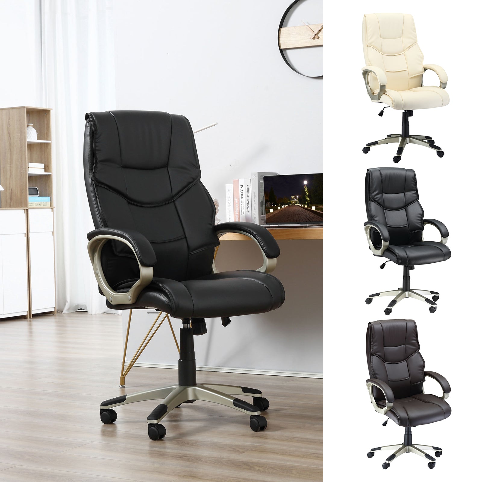 Executive Computer Office Desk Chair High Back Faux Leather Swivel Chair