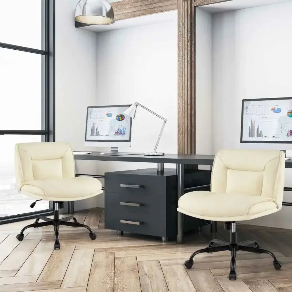 Armless Desk Chair PU Leather with Wide Seat & Backrest - Ergo Heights