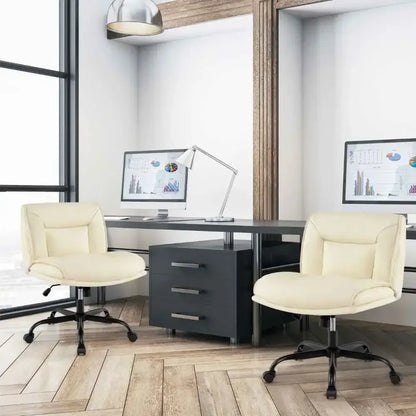 Armless Desk Chair PU Leather with Wide Seat & Backrest - Ergo Heights