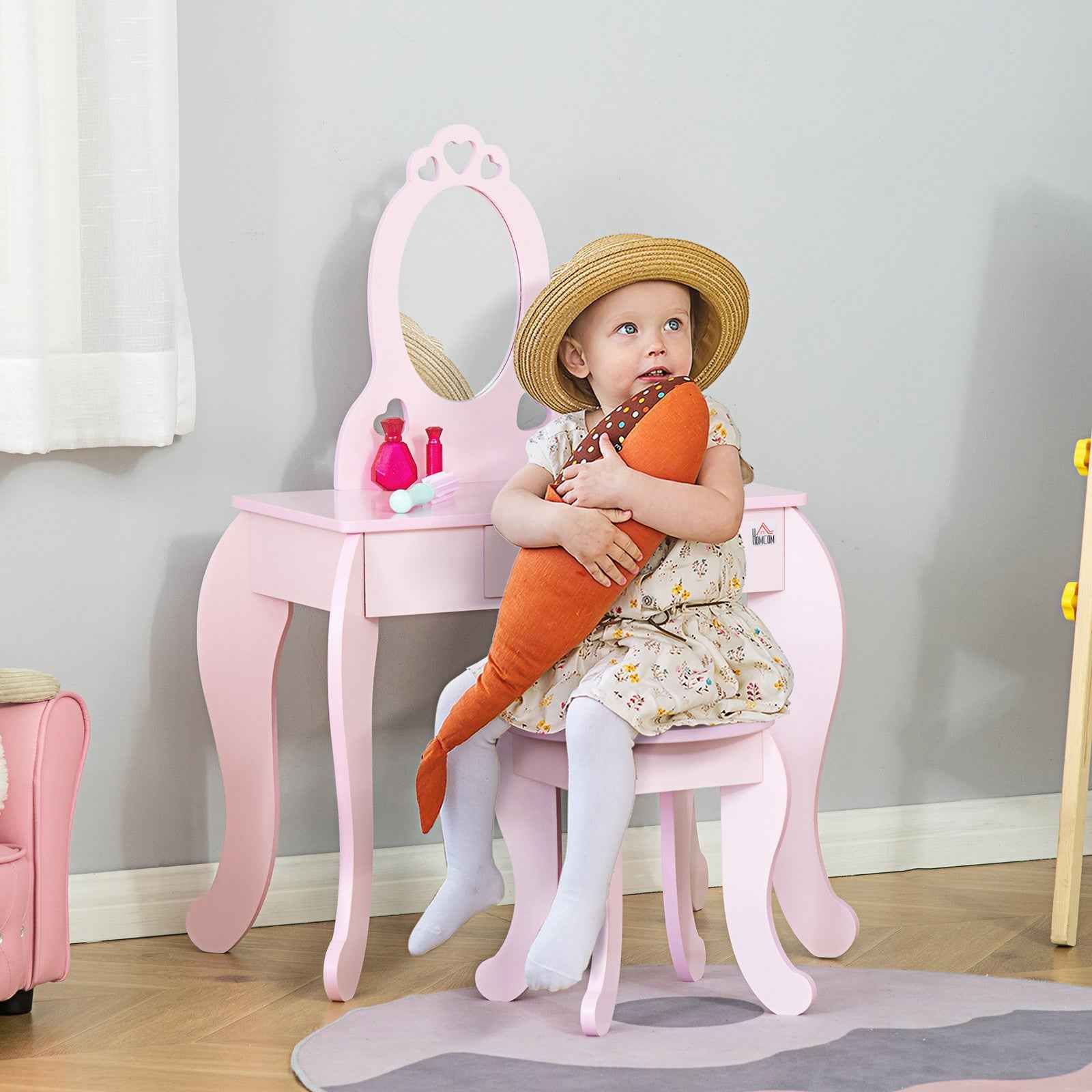 Vanity Table Set for Girls with Mirror & Stool - Ergo Heights