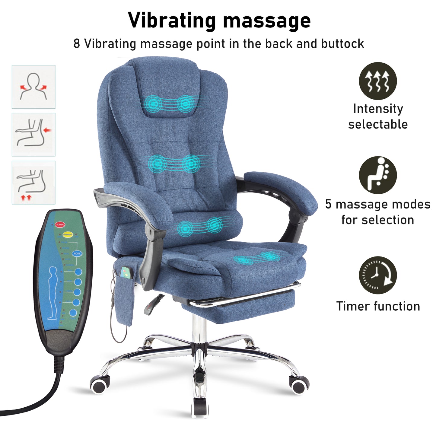 Massage Office Chair Gaming Computer Desk Swivel Recliner Chair Leather Footrest