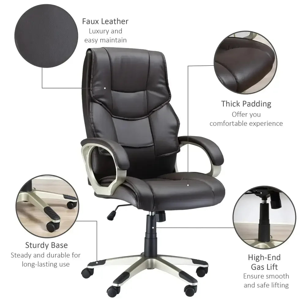 Executive Computer Office Desk Chair High Back Faux Leather Swivel Chair - Ergo Heights
