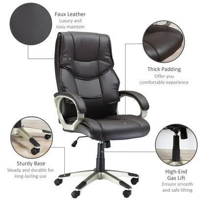 Executive Computer Office Desk Chair High Back Faux Leather Swivel Chair - Ergo Heights