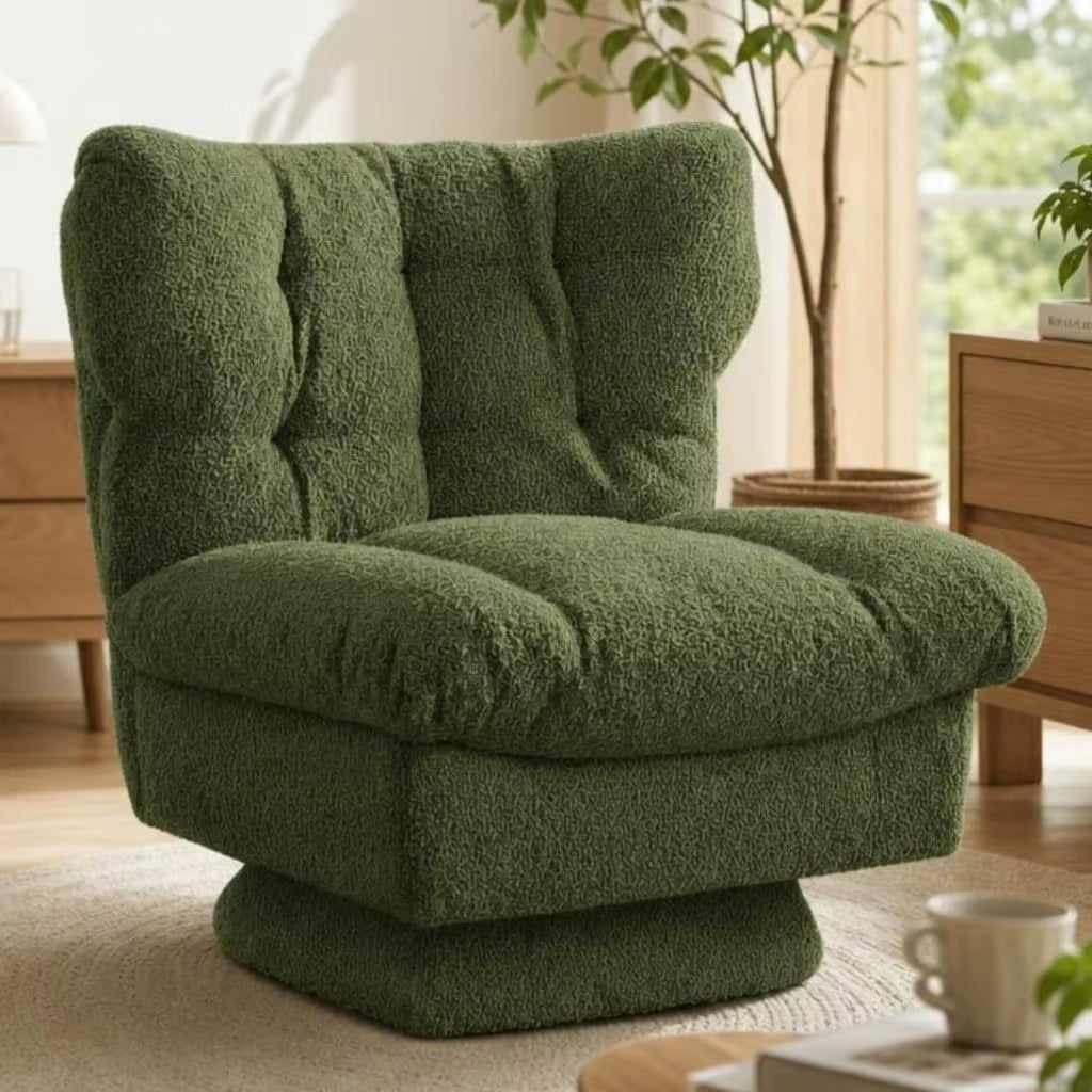 360° Swivel Armchair Teddy Fleece Tufted Accent Chair 300Lbs