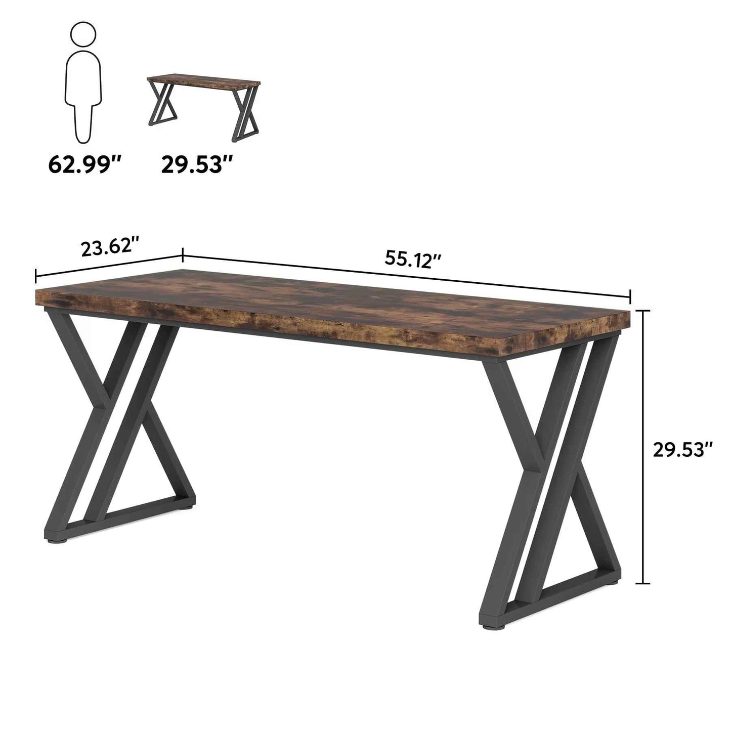 55 Inch Writing Desk with Z-Shaped Metal Legs - Ergo Heights