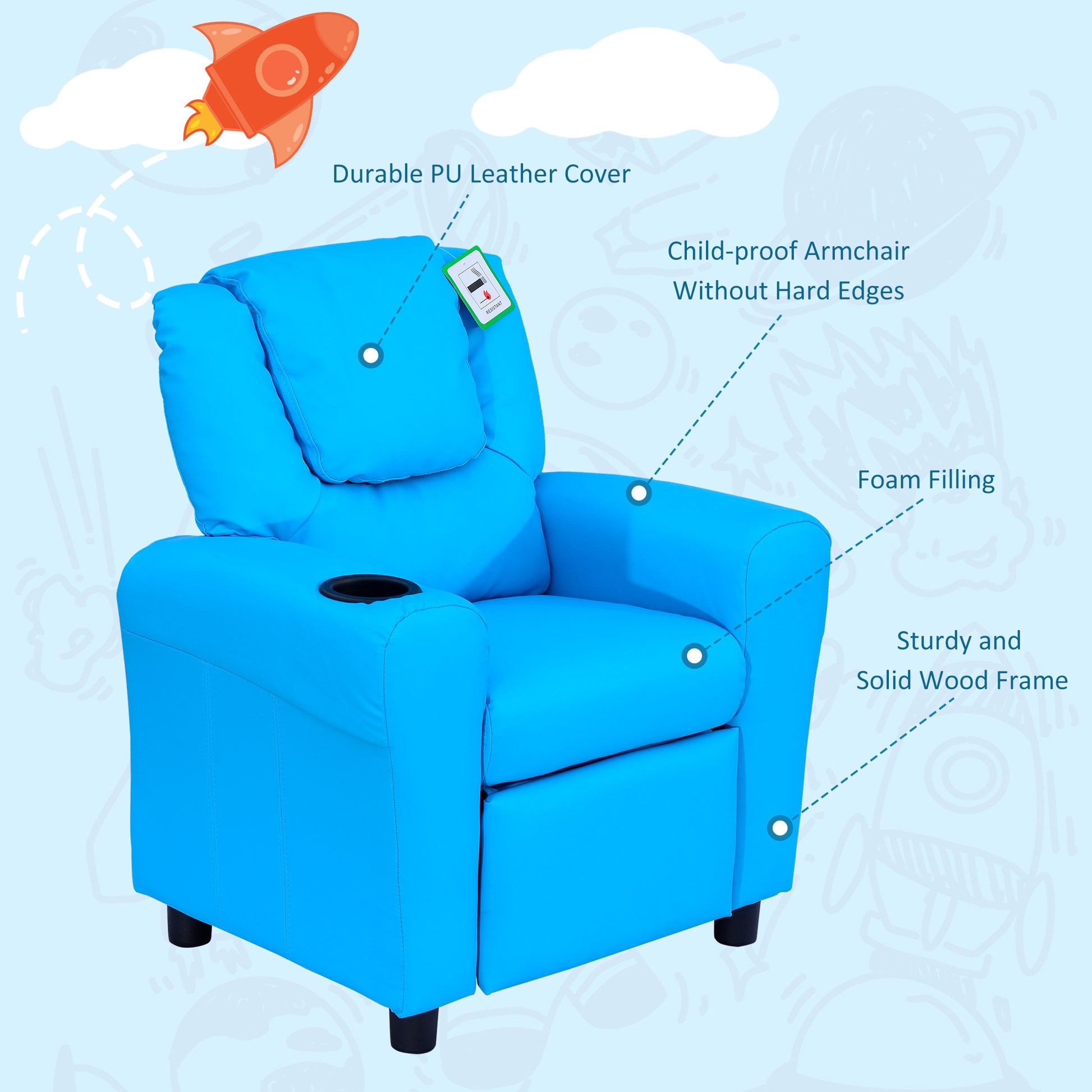 Kids Recliner Armchair Games Chair Sofa Childrens Seat in PU Leather Pink Blue