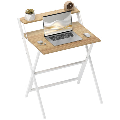 Small Folding Desk W/ Monitor Shelf 81.5 Cm Foldable Computer Desk Rustic Brown