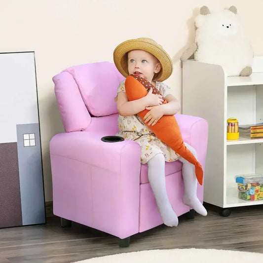 Children’s PU Armchair with Built-in Cup Holder and Ergonomic Backrest - Ergo Heights