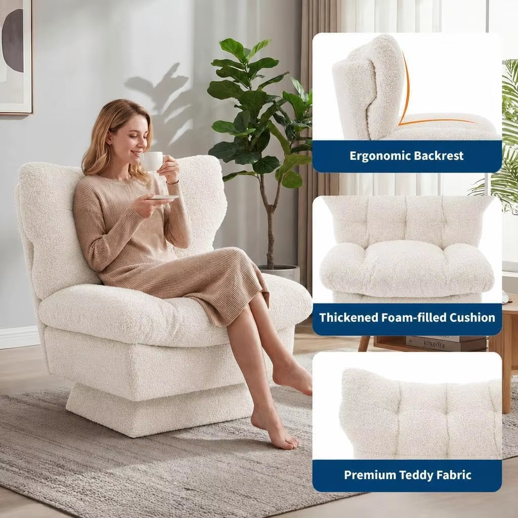 360° Swivel Armchair Teddy Fleece Tufted Accent Chair 300Lbs