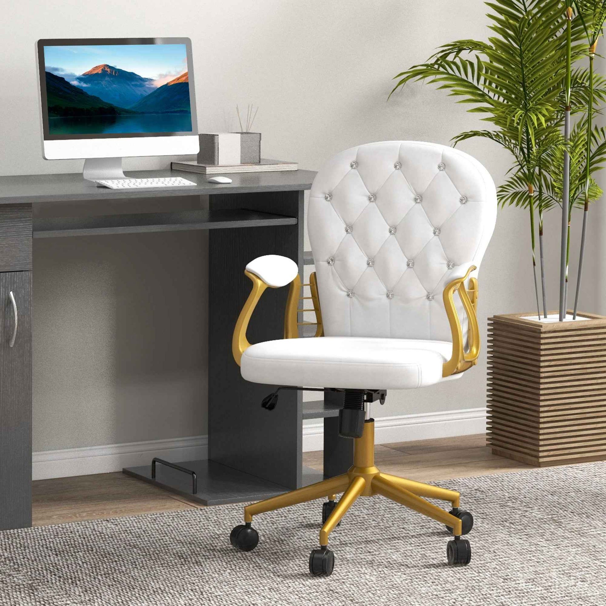 Ergo Heights Diamante Swivel Office Chair White Gold - Ergo Heights