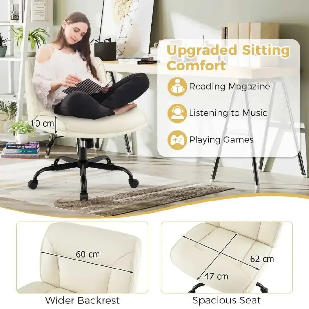 Armless Desk Chair PU Leather with Wide Seat & Backrest - Ergo Heights