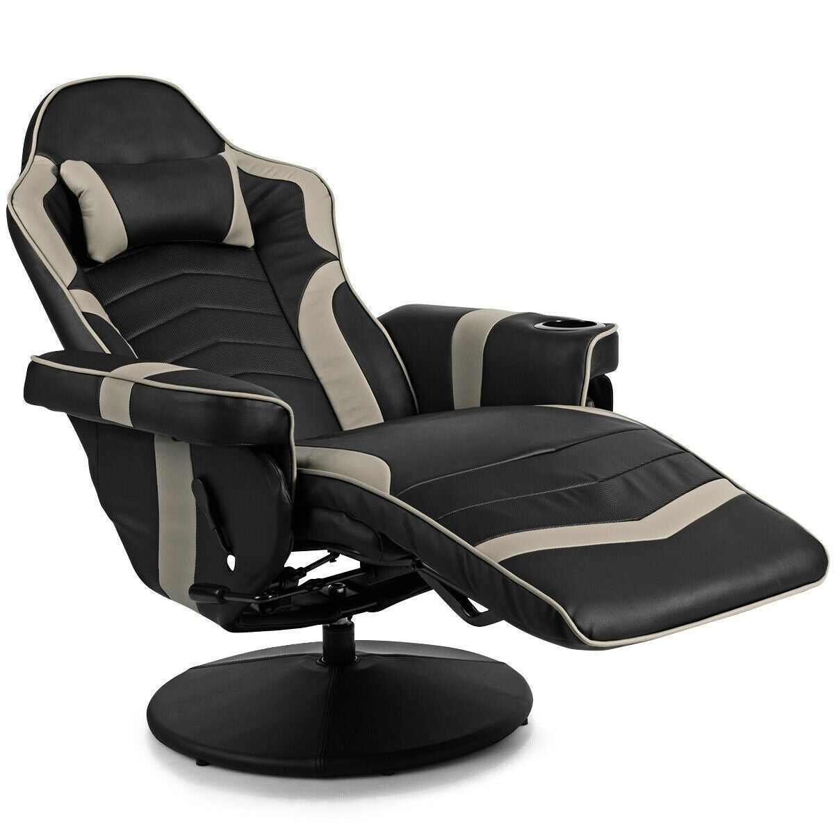 Electric Massage Gaming Chair with Cup Holder and Side Pouch