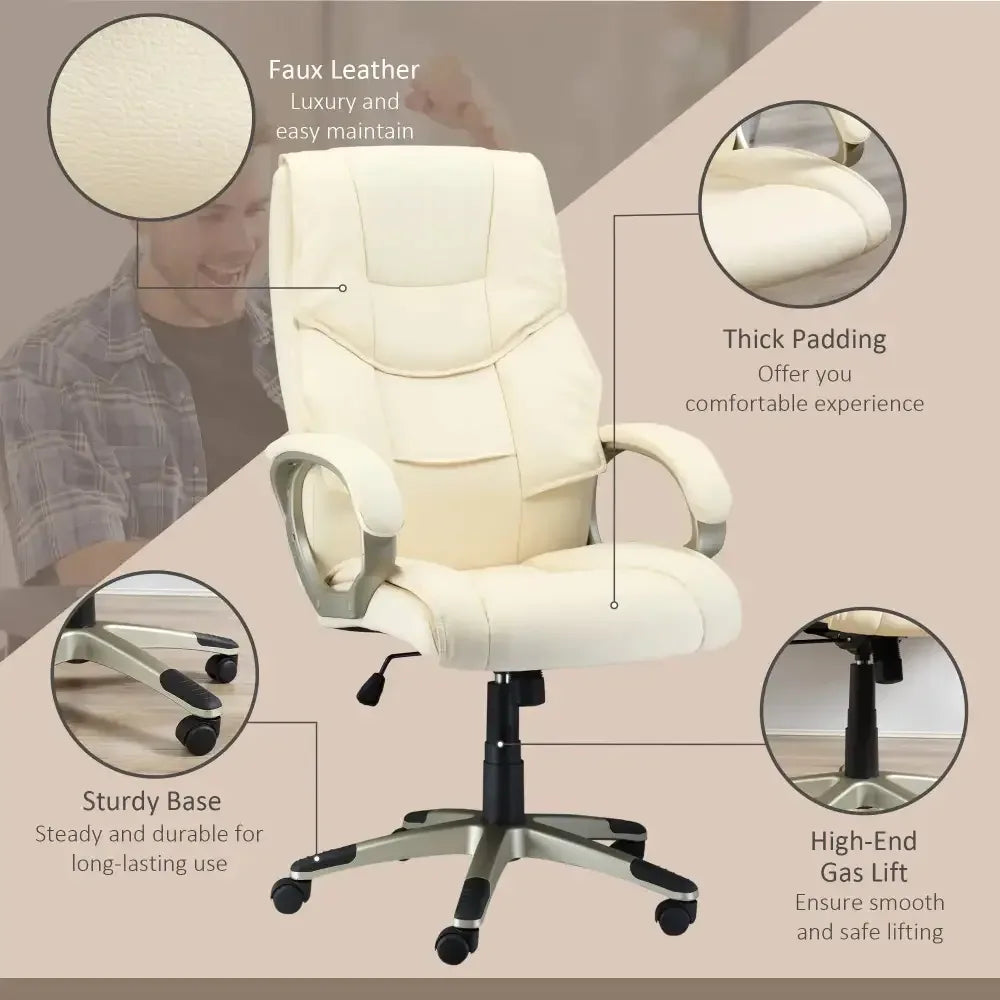 Executive Computer Office Desk Chair High Back Faux Leather Swivel Chair - Ergo Heights