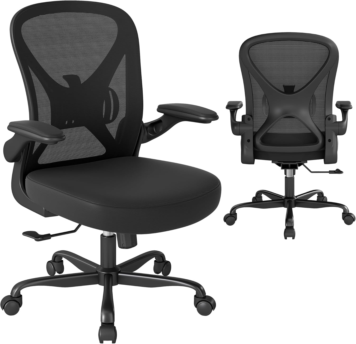 Ergonomic Mesh Office Chair with Adjustable Lumbar Support ＆ Flip-Up Arms, Breathable Computer Home Desk Chair with 360 & Height Adjustment, Black