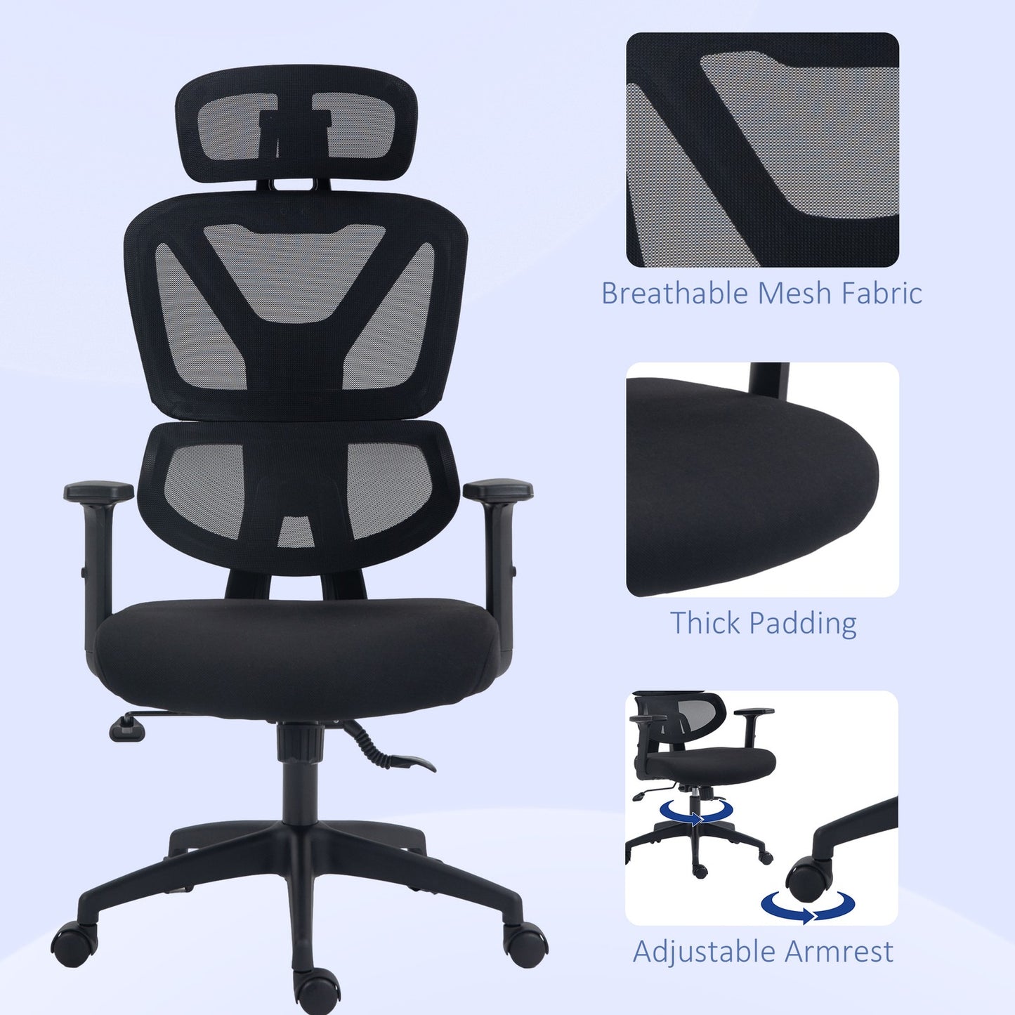 Mesh Office Chair Swivel Desk Chair with Adjustable Height Lumbar Support Black