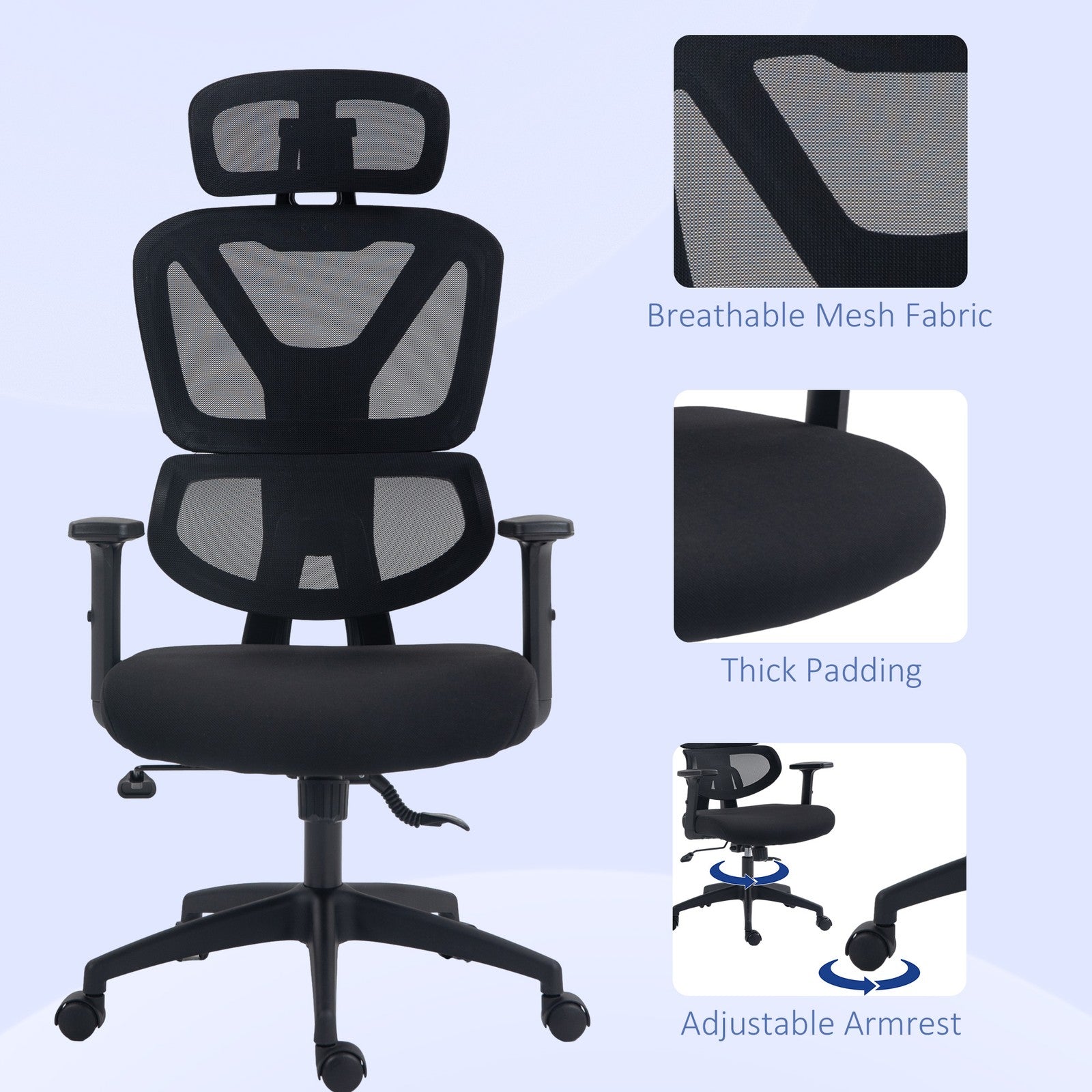 Mesh Office Chair Swivel Desk Chair with Adjustable Height Lumbar Support Black