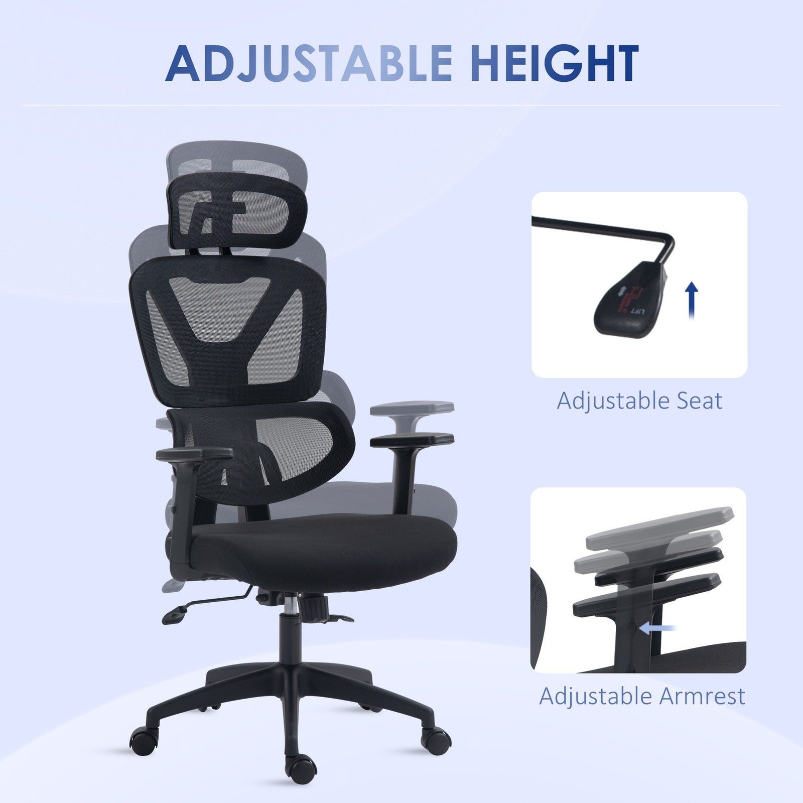 Mesh Office Chair Swivel Desk Chair with Adjustable Height Lumbar Support Black