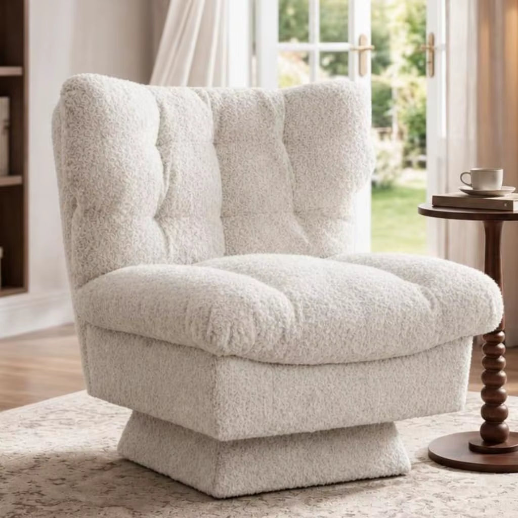 360° Swivel Armchair Teddy Fleece Tufted Accent Chair 300Lbs