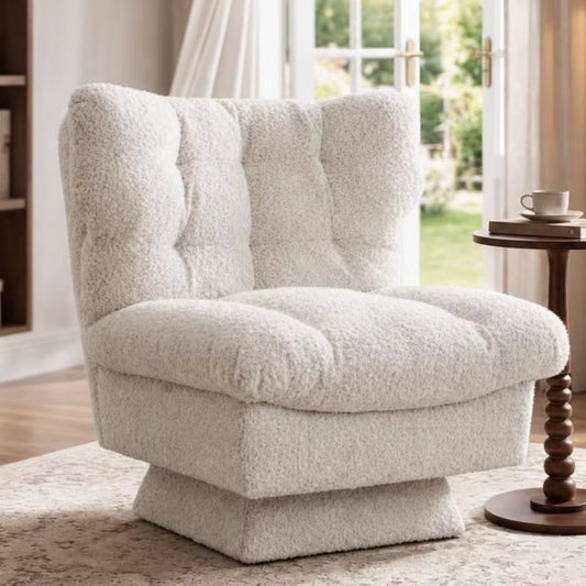 360° Swivel Armchair Teddy Fleece Tufted Accent Chair 300Lbs