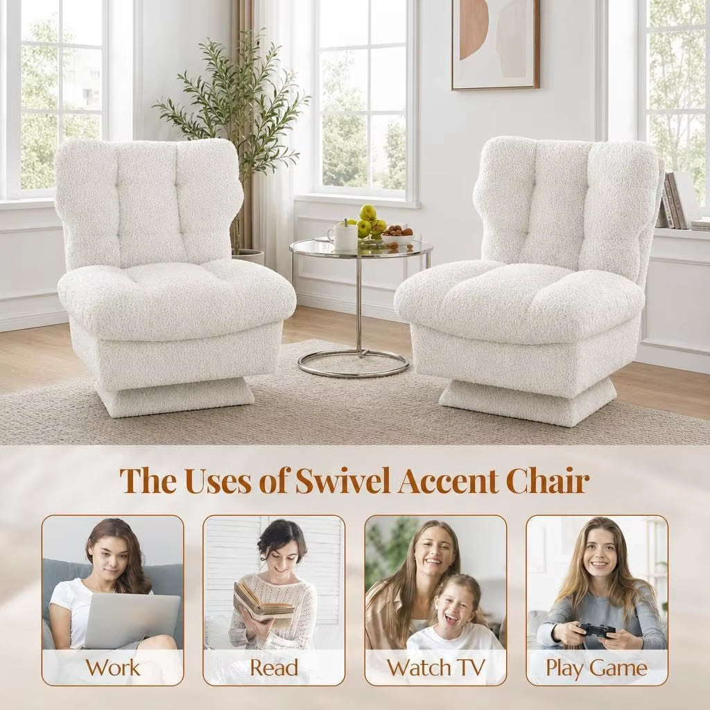 360° Swivel Armchair Teddy Fleece Tufted Accent Chair 300Lbs