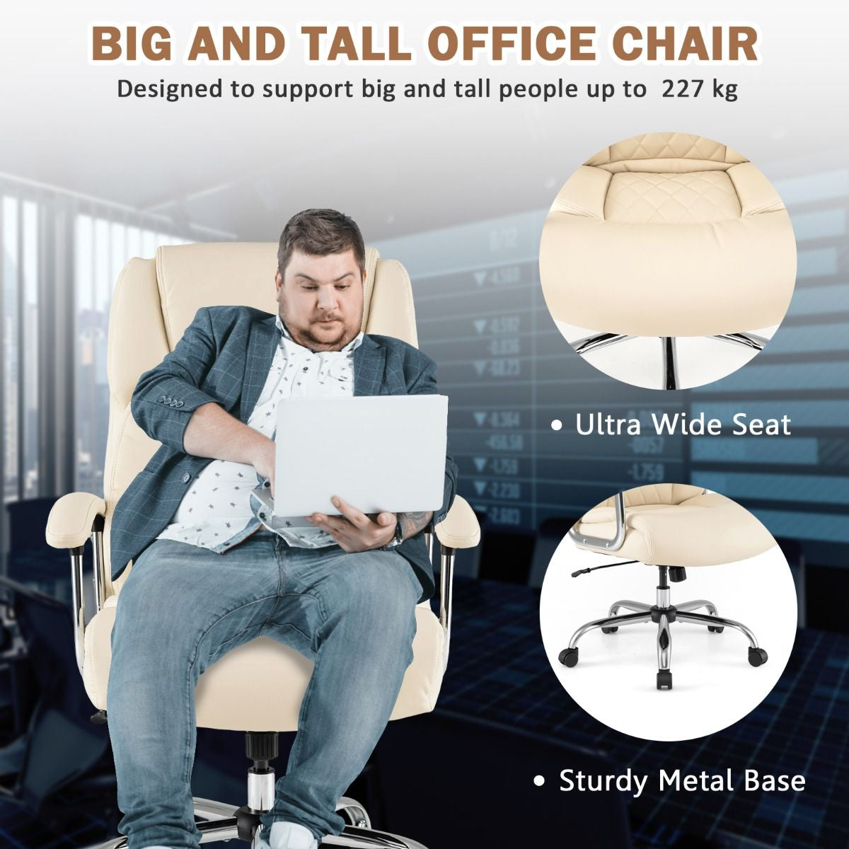 Leather Office Chair with Rocking Mode and Armrests