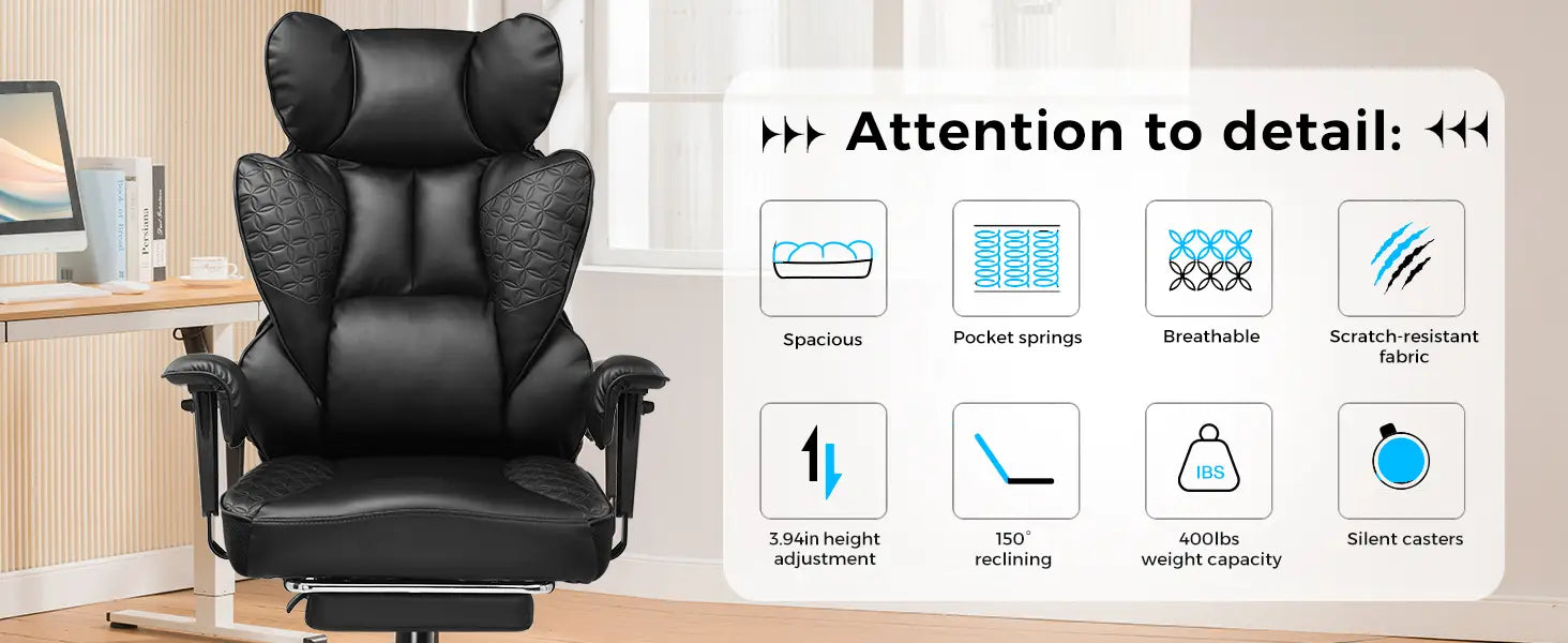 Office Chair High Back PU Leather Executive with Footrest