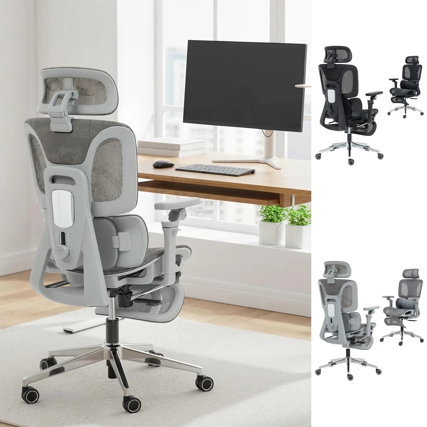 HOMCOM Ergonomic Office Chair With Separated Backrest And High Back Mesh Grey