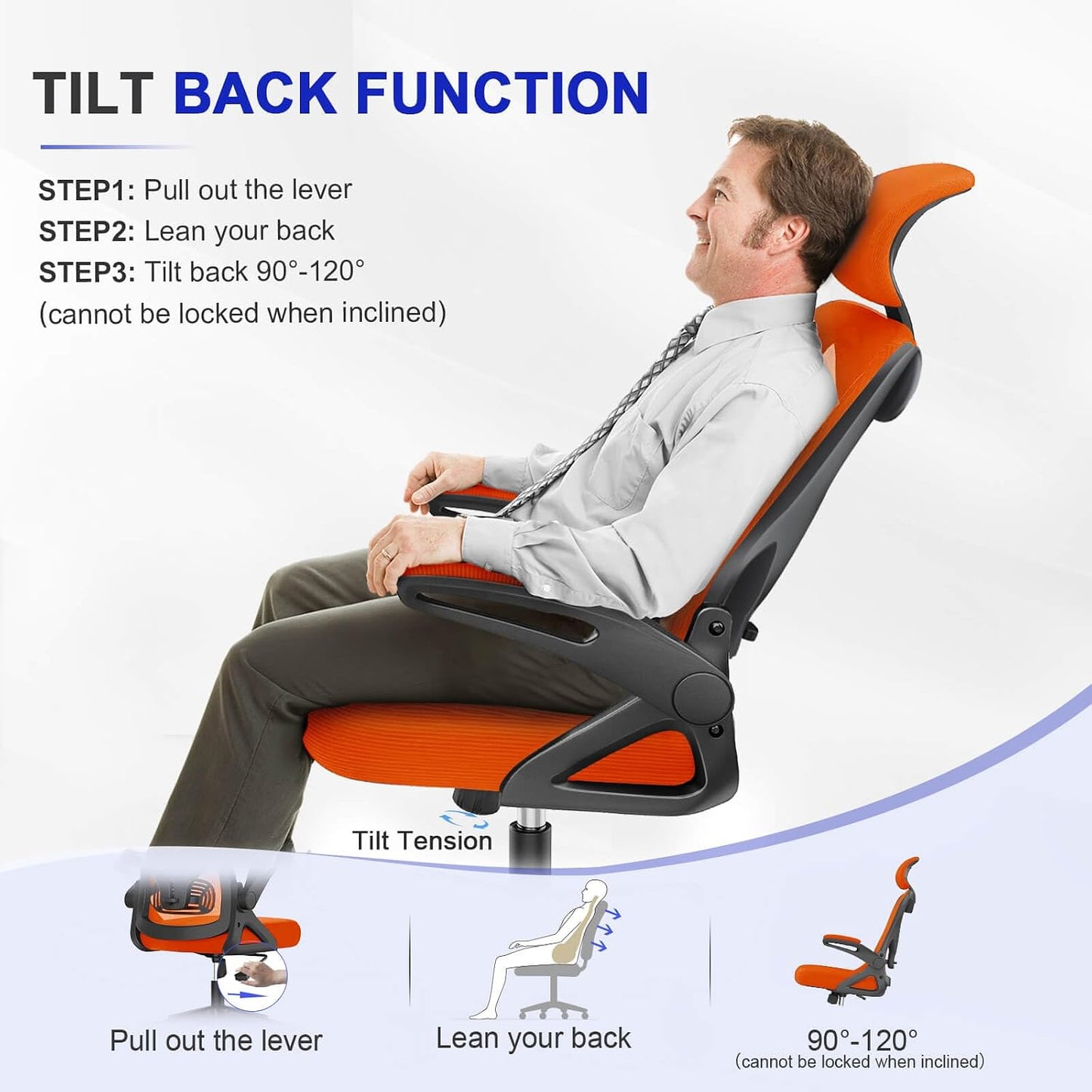 Office Chair - Ergonomic Desk Chair with Lumbar Support Headrest Adjustable, Padded Flip-Up Armrests Comfy Seat Cushion High Back Executive Manager Chair for Home Office