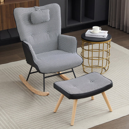 Rocking Chairs for Adults, Tteddy Rocking Chair Relaxing Recliner Chair with Solid Wood Legs High Back Lounge Chairs for Balcony Living Room Bedroom