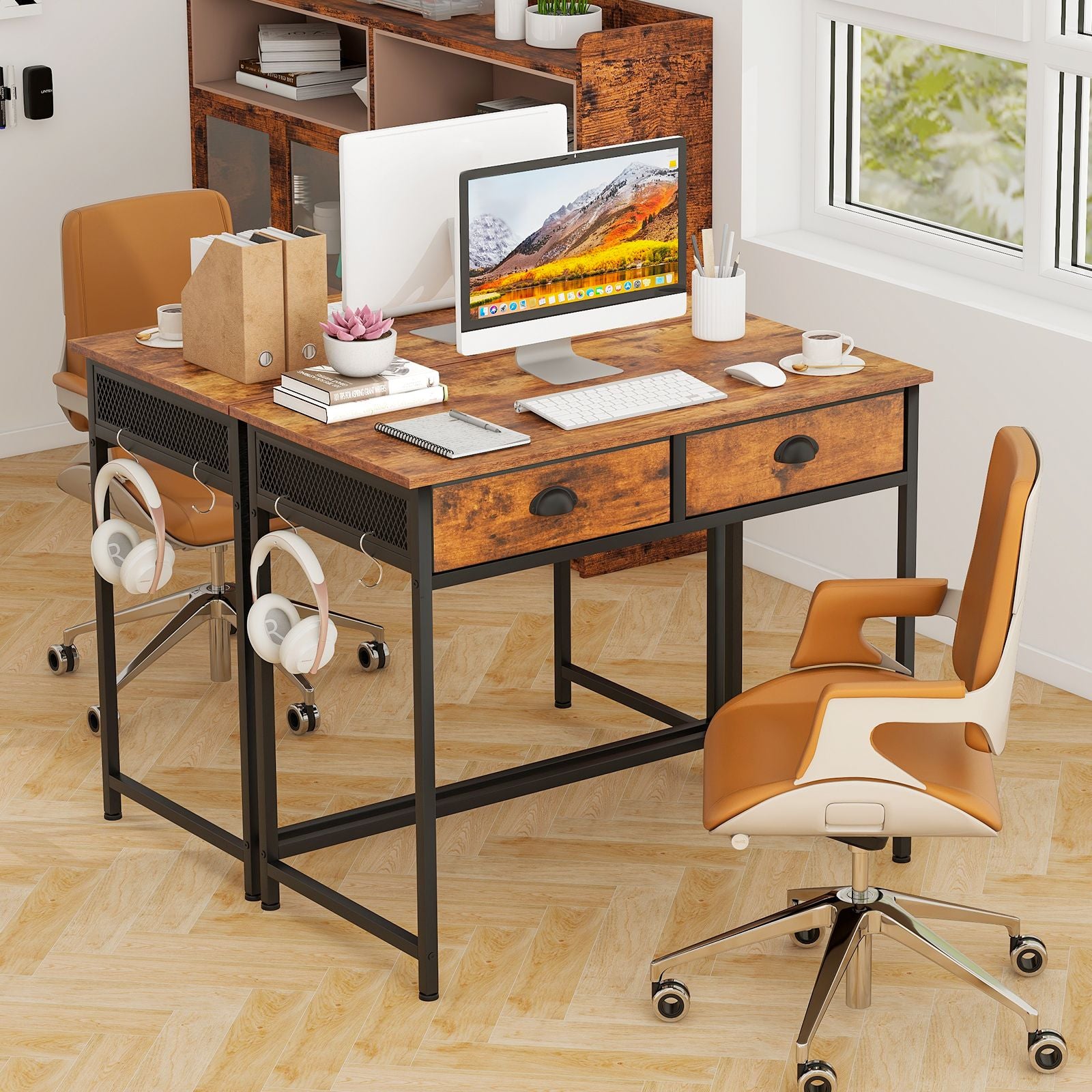 Space Saving Computer Desk with 2 Fabric Drawers