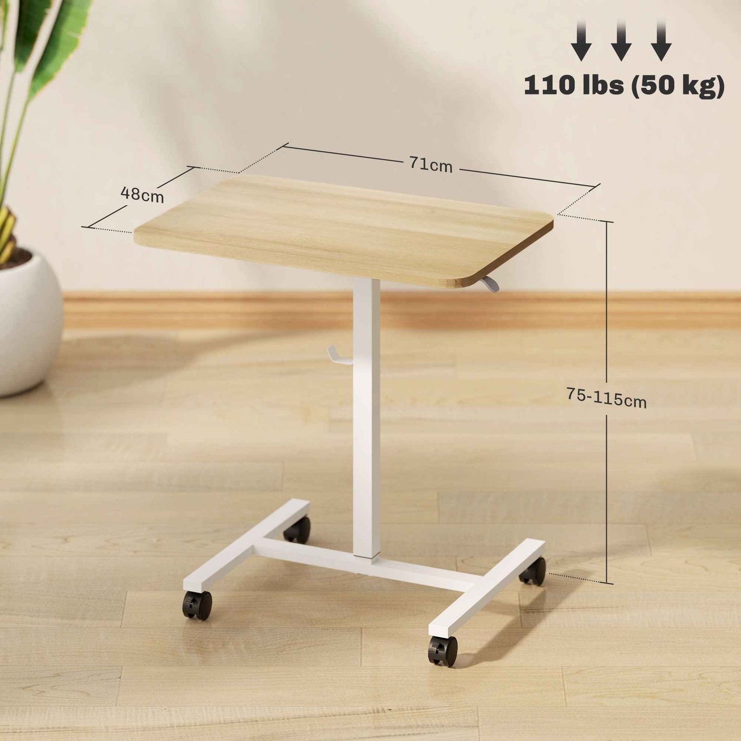 Pneumatic Adjustable Standing Desk with Wheels & Hook - Ergo Heights