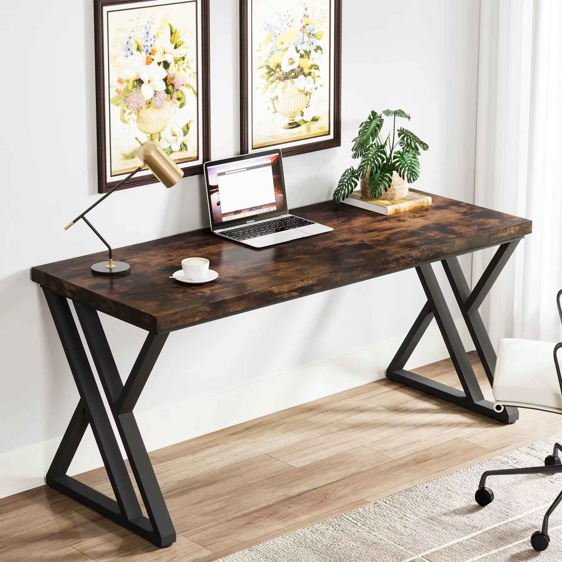 55 Inch Writing Desk with Z-Shaped Metal Legs - Ergo Heights