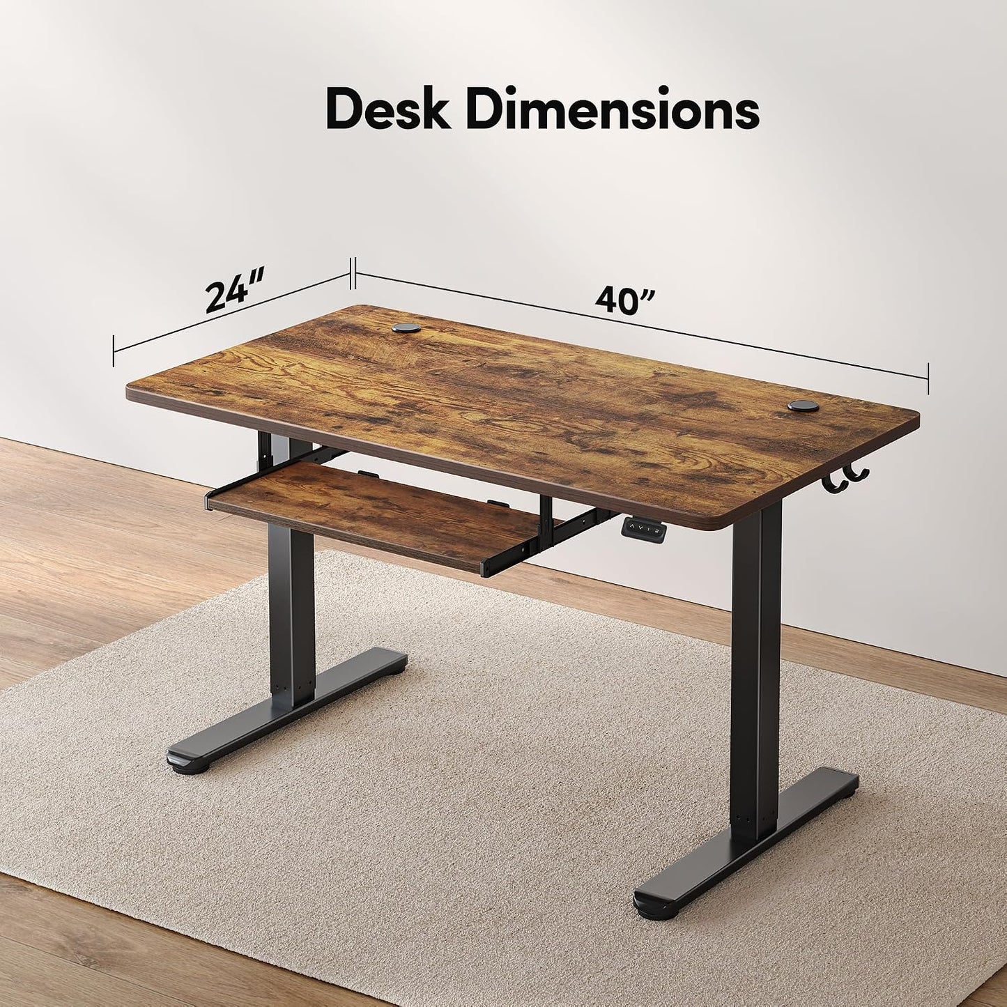 Height Adjustable Electric Standing Desk with Keyboard Tray, 100 X 60 Cm Sit Stand up Desk with Splice Board, Black Frame/Rustic Brown Top