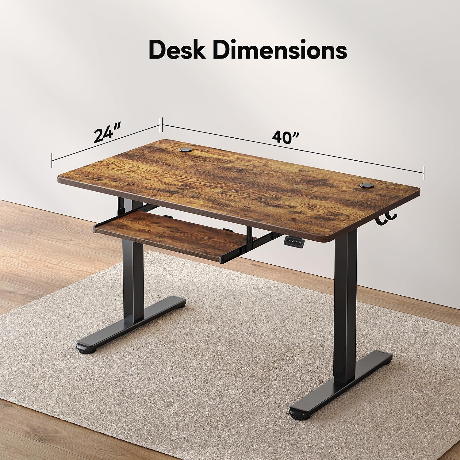 Height Adjustable Electric Standing Desk with Keyboard Tray, 100 X 60 Cm Sit Stand up Desk with Splice Board, Black Frame/Rustic Brown Top