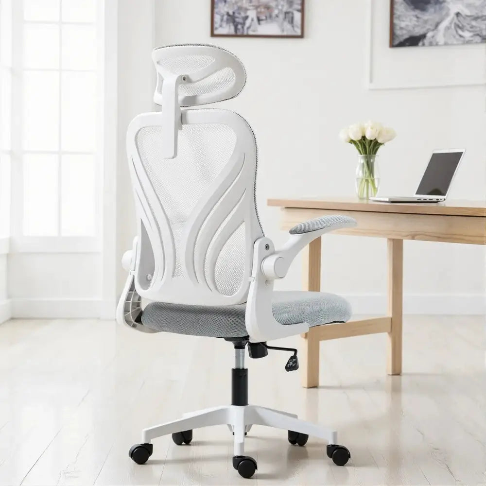 Office Chair, Ergonomic Desk Chair with Foldable Backrest, 2D Headrest, Grey